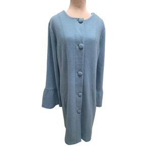 Nanette Lepore Wool Soft Blue Bell Sleeve Button Dress Coat Woman's Size L